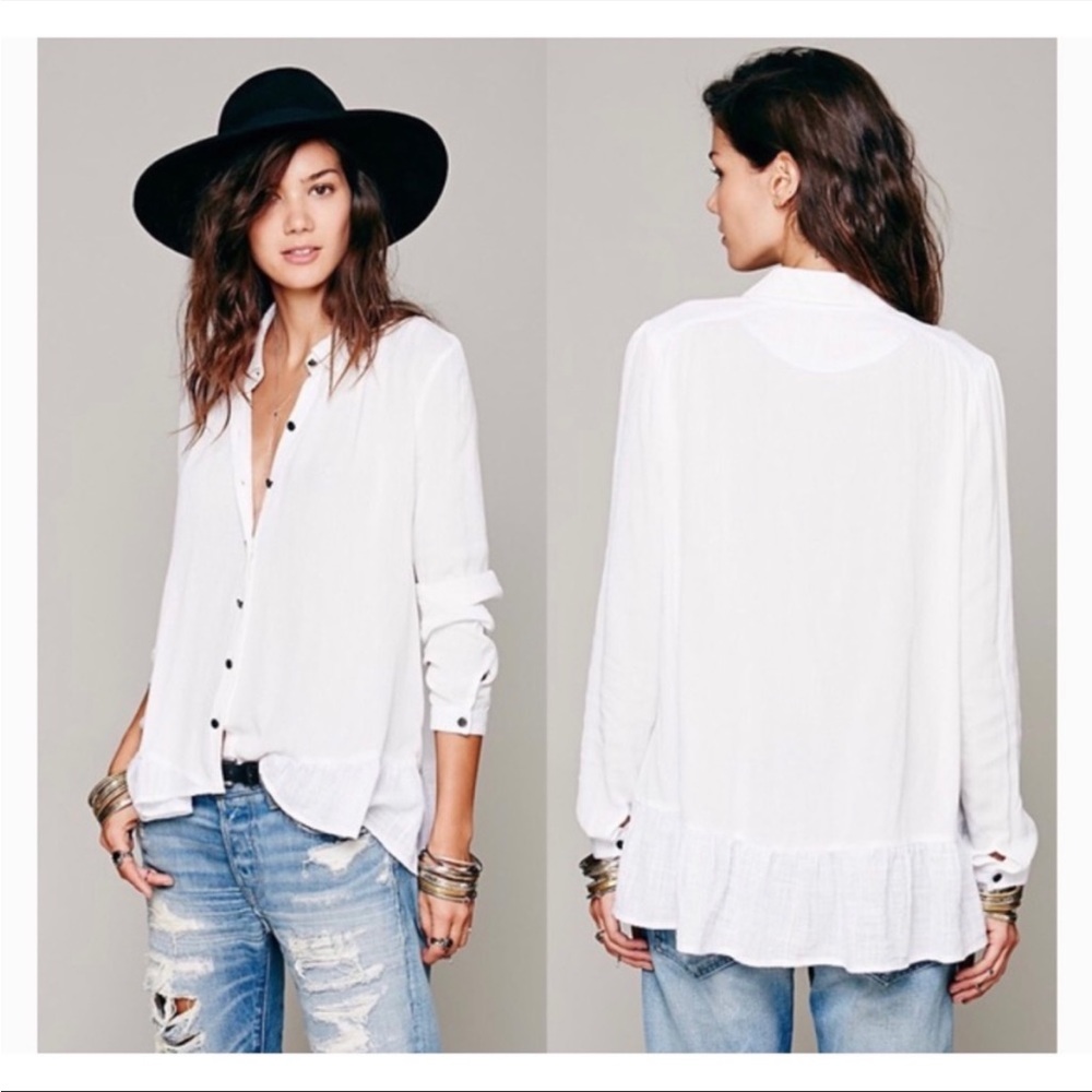 Free People Ruffle Hem Button Down Blouse